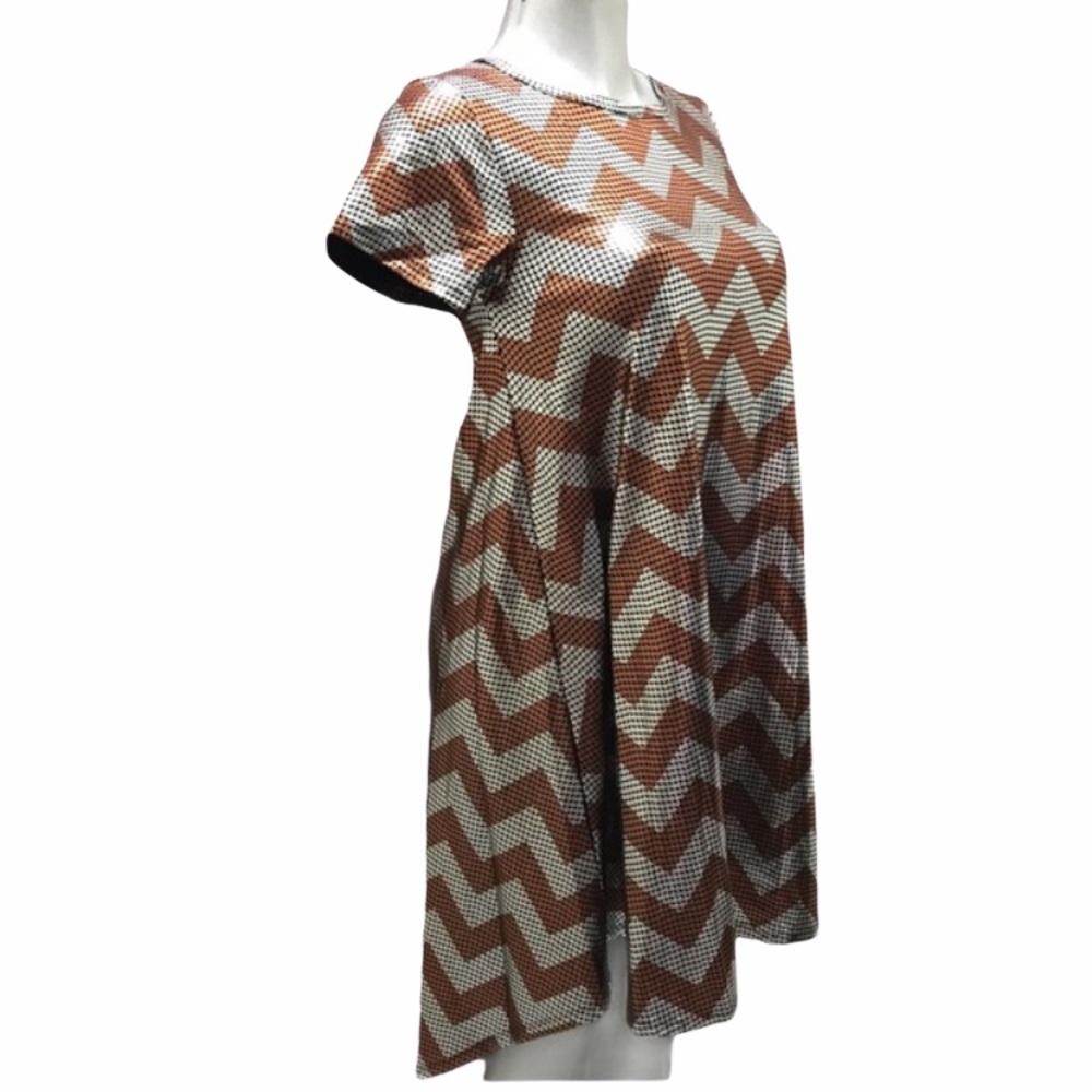 Sequence Tunic Dress High Low Chevron Oversized XXS Disco Copper/Silver Metallic